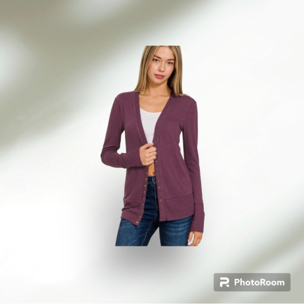 Zenana snap down cardigan in Eggplant